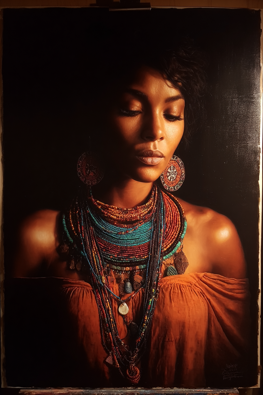 Oil Portrait with Necklaces